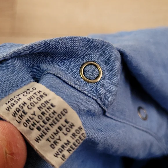 POLO RALPH LAUREN Light Blue Weave Cotton Medium Snap Western Long Sleeve Shirt - Picture 7 of 7